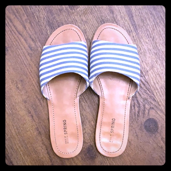 Blue and White Striped Sandals sz 8 - Picture 1 of 7